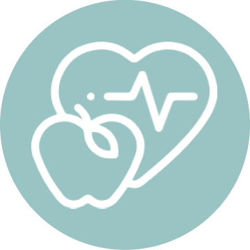 Ícono de una manzana con un corazón a un lado